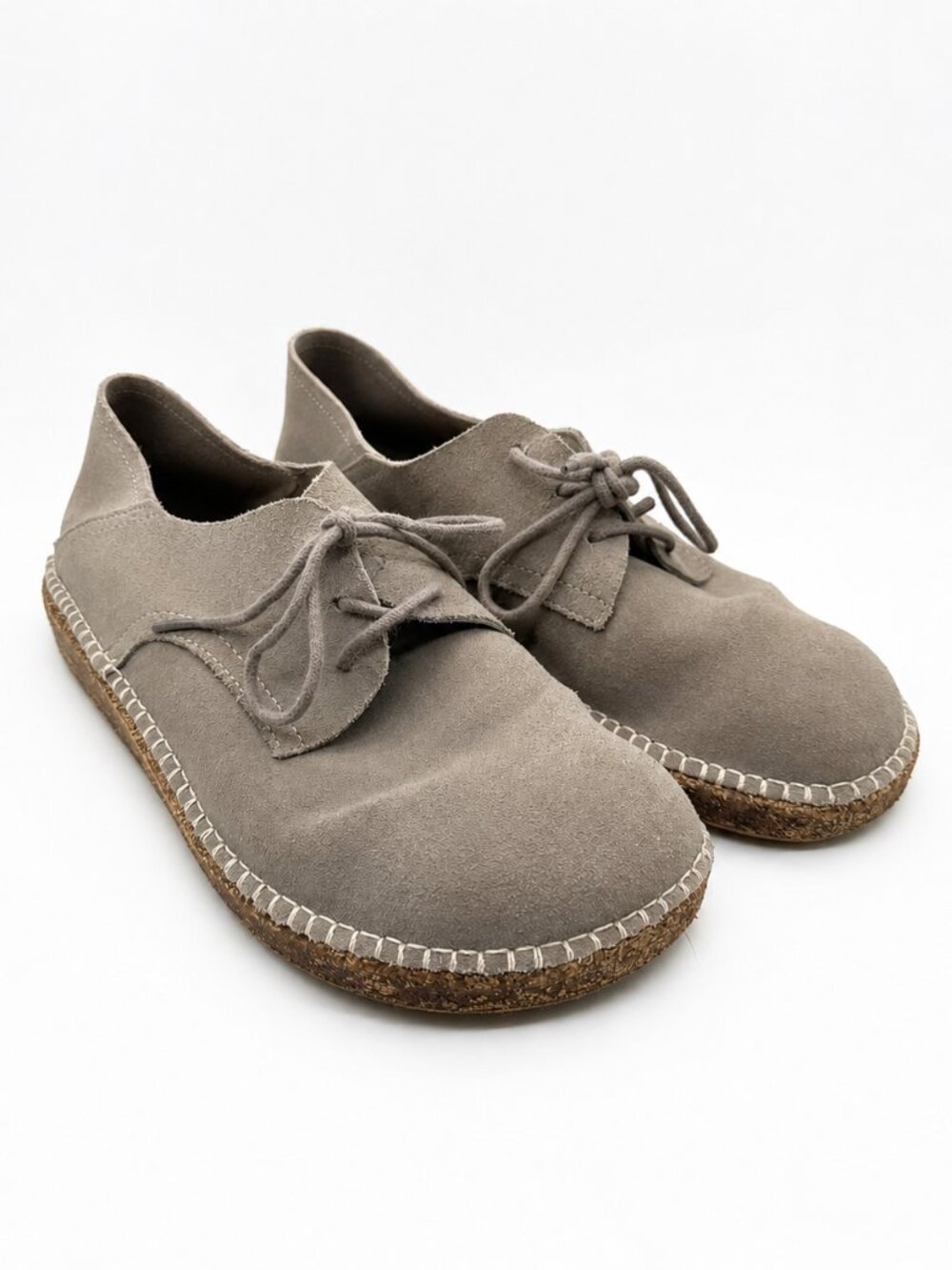 Birkenstock Size 39 Gray Taupe Suede Lace-Up Shoes Cork Sole